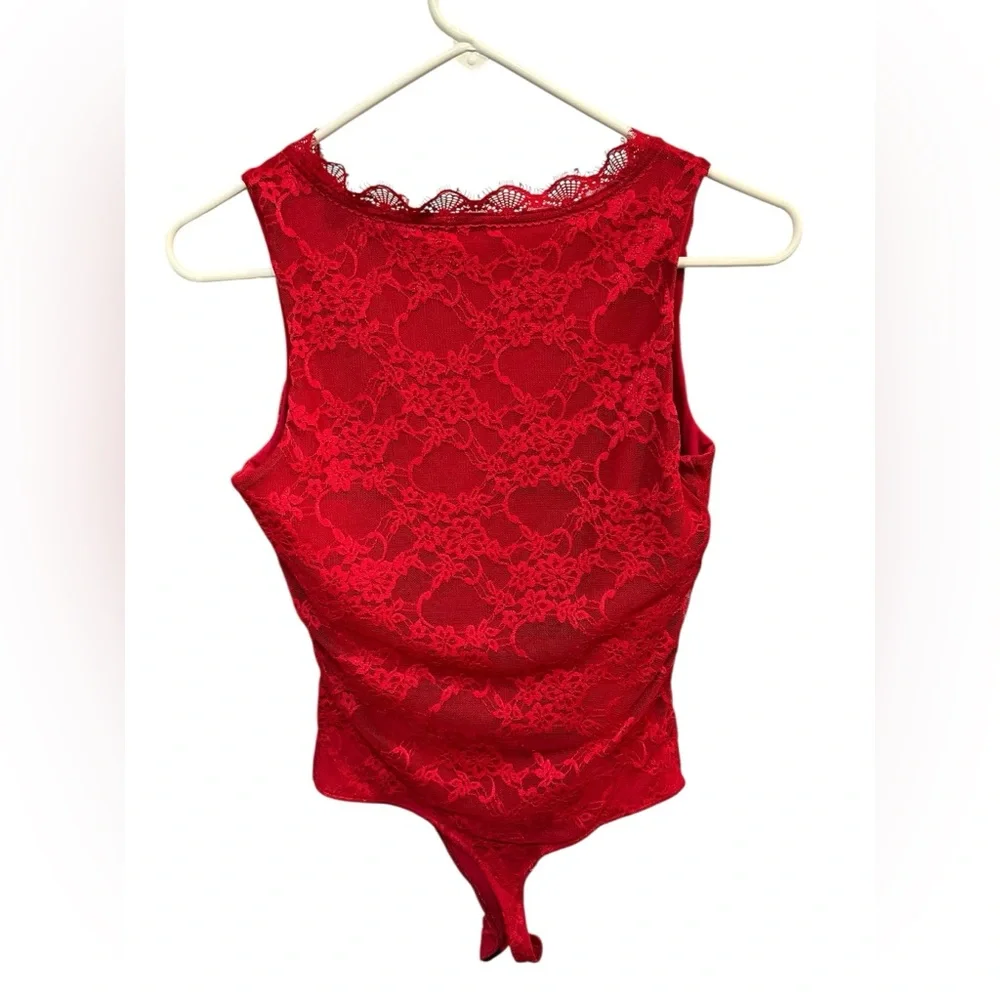Red Lace Sleeveless Thong Bodysuit - Medium - NWOT - Picture 2 of 6
